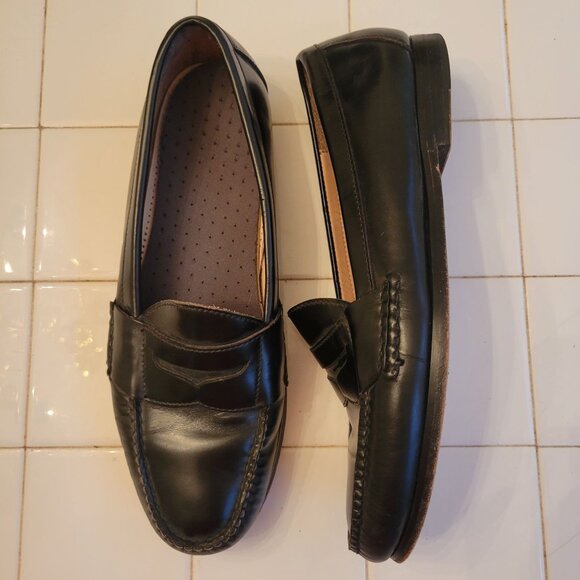 Cole Haan Black Leather Dress Shoes Flat Strap Loafers 12D Church Business Execu - Picture 1 of 8